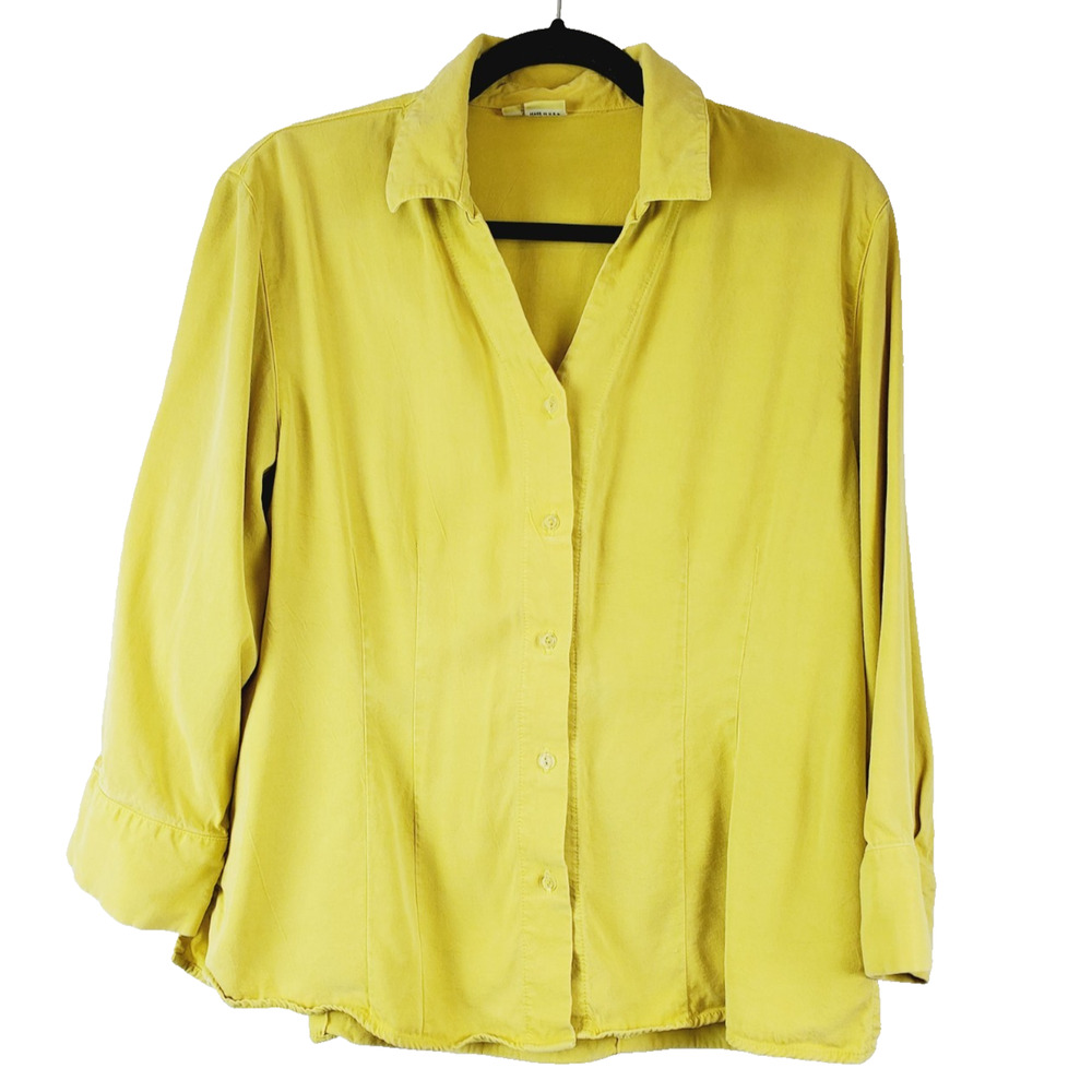 Tianello Womens Large Boho Top Lagenlook Art To Wear TENCEL Yellow Long‎ Sleeve